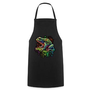 Mushrooms Frog Nature Cosmic Neon Raver Goa - Cooking Apron - black - Front - AI Model Male 185 dark (185cm)