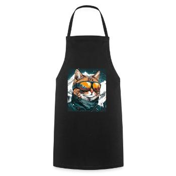 Winter Cat Ski Snowboard Snow Kitten - Cooking Apron - black - Front - AI Model Male 185 dark (185cm)