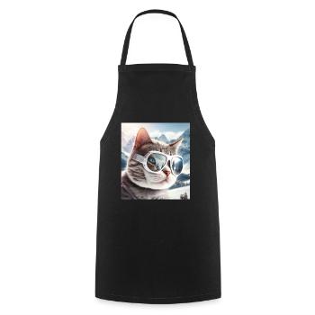 Winter Cat Ski Snowboard Snow Kitten - Cooking Apron - black - Front - AI Model Male 185 dark (185cm)