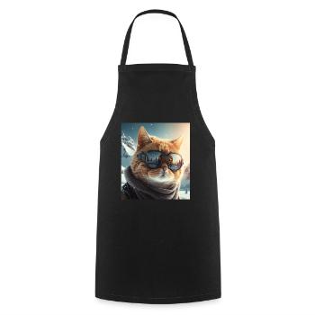 Winter Cat Ski Snowboard Snow Kitten - Cooking Apron - black - Front - AI Model Male 185 dark (185cm)