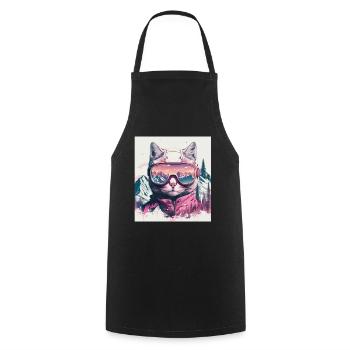 Winter Cat Ski Snowboard Snow Kitten - Cooking Apron - black - Front - AI Model Male 185 dark (185cm)