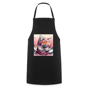 Winter Cat Ski Snowboard Snow Kitten - Cooking Apron - black - Front - AI Model Male 185 dark (185cm)