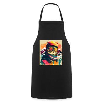 Winter Cat Ski Snowboard Snow Kitten - Cooking Apron - black - Front - AI Model Male 185 dark (185cm)
