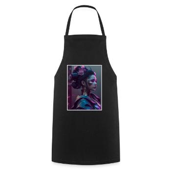 Geisha Anime Japon Vaporwave Anime Futuriste - Tablier de cuisine - noir - Devant - AI Model Male 185 dark (185cm)