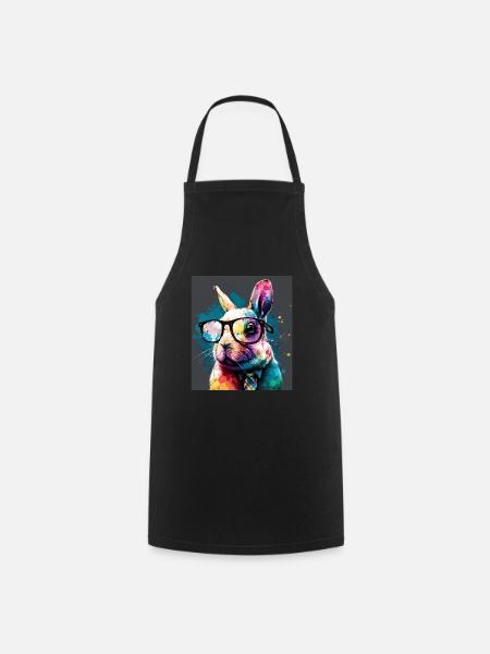 Cute Rabbit Face Rabbit Glasses Read - Cooking Apron - black