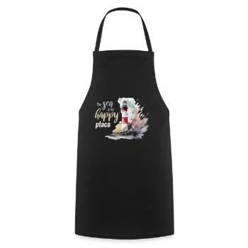 The Sea Is My Happy Place Lighthouse - Cooking Apron - black - Front - AI Model Male 185 dark (185cm)