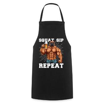 Bodybuilder Gym Beer Squat Sip Repeat - Cooking Apron - black - Front - AI Model Male 185 dark (185cm)