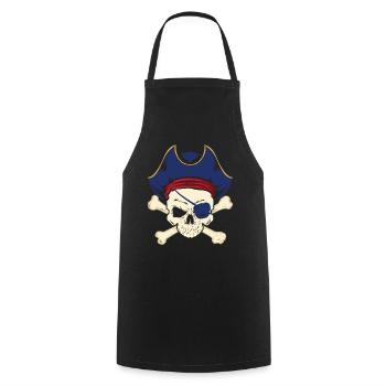Piraten Augenklappe Pirat Seeräuber - Kochschürze - Schwarz - Vorne - AI Model Male 185 dark (185cm)