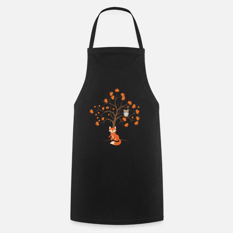 Automne Chouette d’automne Feuilles d’automne - Tablier de cuisine - noir