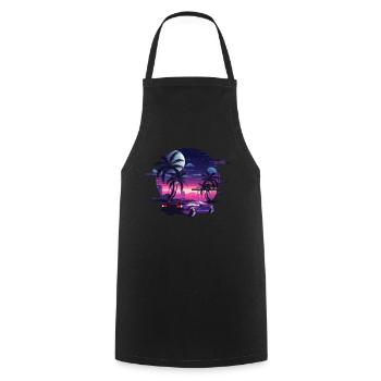 Synthwave Retro Sunset Car Musik 80er - Kochschürze - Schwarz - Vorne - AI Model Male 185 dark (185cm)