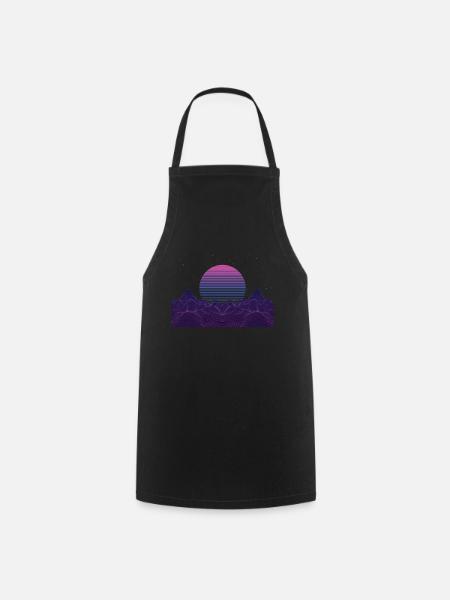 Coucher de soleil Synthwave Retro Music des années 80 - Tablier de cuisine - noir