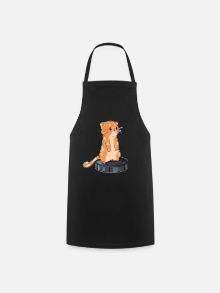 Katze mit Saugroboter Staubsauger - Kochschürze - Schwarz