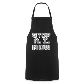 Stop Ai Now gegen KI - Kochschürze - Schwarz - Vorne - AI Model Male 185 dark (185cm)