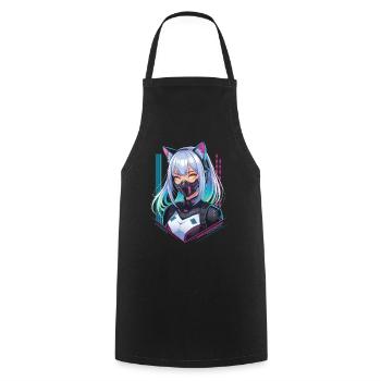 Cyberpunk Girl Zukunft Katzenohren - Kochschürze - Schwarz - Vorne - AI Model Male 185 dark (185cm)