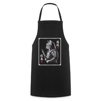 Chat Samouraï en Ukiyo-e japonais - Tablier de cuisine - noir - Devant - AI Model Male 185 dark (185cm)