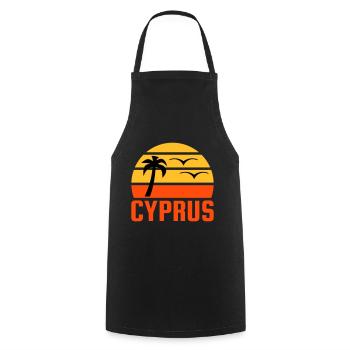 Cyprus (Halbsonne, Palme, zwei Vögel) - Kochschürze - Schwarz - Vorne - AI Model Male 185 dark (185cm)