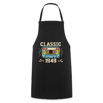 Vintage 1949 Cassette D'anniversaire Rétro 1949 - Tablier de cuisine - noir - Devant - AI Model Male 185 dark (185cm)