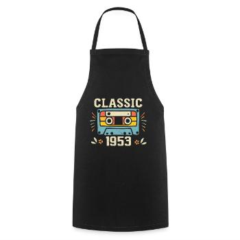 Jahrgang 1953 Geburtstagskassette Retro 1953 - Kochschürze - Schwarz - Vorne - AI Model Male 185 dark (185cm)