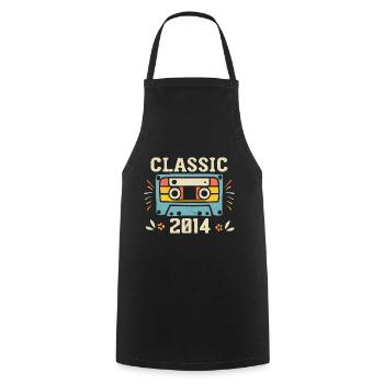 Vintage 2014 Cassette D'anniversaire Rétro 2014 - Tablier de cuisine - noir - Devant - AI Model Male 185 dark (185cm)