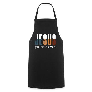 Jesus is my power - Jesus Christ - Christ - Cooking Apron - black - Front - AI Model Male 185 dark (185cm)