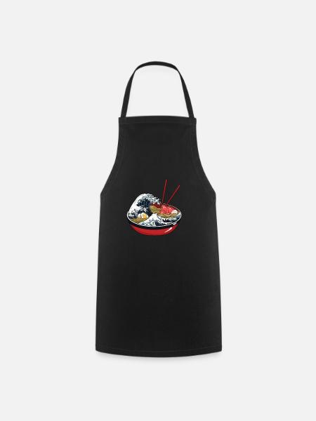 Ramen bowl with waves illustration kawaii style - Cooking Apron - black