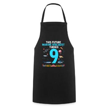 Marine Biology Birthday Party 9 Years Nine - Cooking Apron - black - Front - AI Model Male 185 dark (185cm)