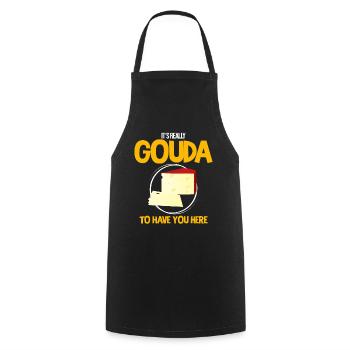 Gouda design pour fromagerie laitière et fromage Gouda - Tablier de cuisine - noir - Devant - AI Model Male 185 dark (185cm)