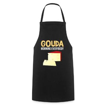 Gouda design pour fromagerie laitière et fromage Gouda - Tablier de cuisine - noir - Devant - AI Model Male 185 dark (185cm)