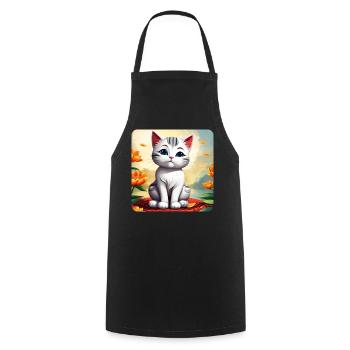Niedliche weiße Katze mit Blumen - Kochschürze - Schwarz - Vorne - AI Model Male 185 dark (185cm)
