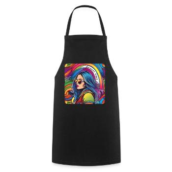 Summer Vibes Hippie Girl in Regenbogen Farben - Kochschürze - Schwarz - Vorne - AI Model Male 185 dark (185cm)