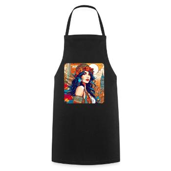 Flowerpower Girl dans le style bohème - Tablier de cuisine - noir - Devant - AI Model Male 185 dark (185cm)