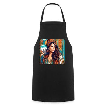 Cool girl in bohemian style - Cooking Apron - black - Front - AI Model Male 185 dark (185cm)