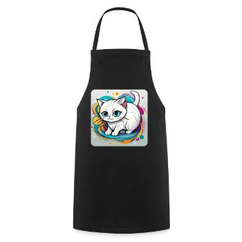 Chat blanc mignon aux yeux bleus - Tablier de cuisine - noir - Devant - AI Model Male 185 dark (185cm)