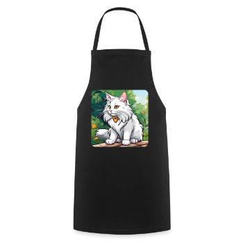 Mignon chat Maine Coon blanc aux yeux jaunes - Tablier de cuisine - noir - Devant - AI Model Male 185 dark (185cm)