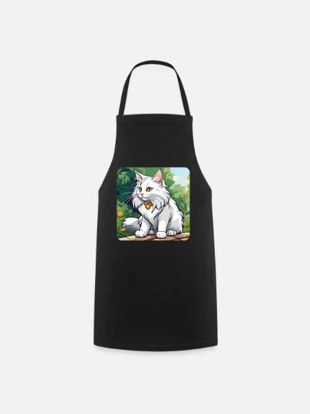 Mignon chat Maine Coon blanc aux yeux jaunes - Tablier de cuisine - noir