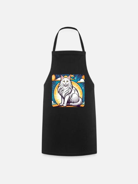 Fier chat Maine Coon blanc aux yeux jaunes - Tablier de cuisine - noir