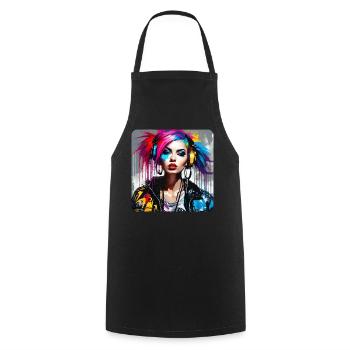 Fille punk cool aux cheveux colorés - Tablier de cuisine - noir - Devant - AI Model Male 185 dark (185cm)