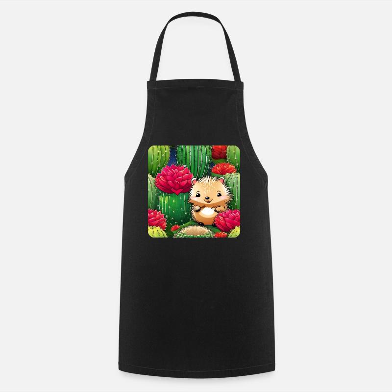 Hérisson mignon dans un champ de cactus - Tablier de cuisine - noir