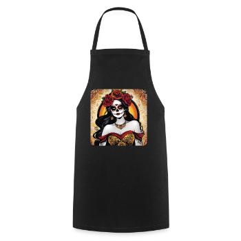 Dia de los Muertos Frau mit Rosen - Kochschürze - Schwarz - Vorne - AI Model Male 185 dark (185cm)
