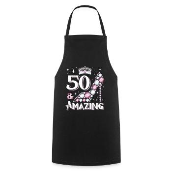 Stylish shoe design for women's 50th birthday - Cooking Apron - black - Front - AI Model Male 185 dark (185cm)