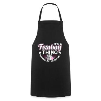 Crossdressing Anime Femboy - Cooking Apron - black - Front - AI Model Male 185 dark (185cm)