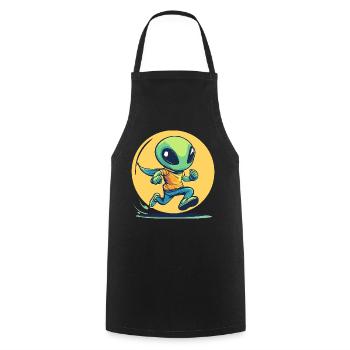 Laufender Alien im Comic-Stil - Kochschürze - Schwarz - Vorne - AI Model Male 185 dark (185cm)