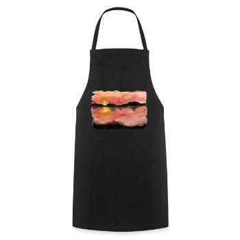 Gemalter Sonnenuntergang Aquarell/Tusche - Kochschürze - Schwarz - Vorne - AI Model Male 185 dark (185cm)