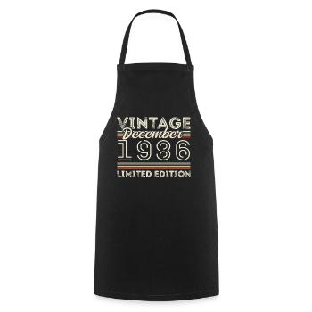 Vintage Décembre 1986 - 39e Anniversaire Décember - Tablier de cuisine - noir - Devant - AI Model Male 185 dark (185cm)