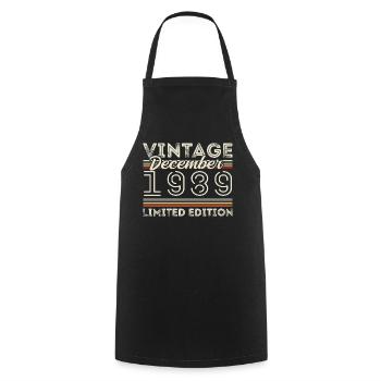 Vintage December 1989 - 36th Anniversary December - Cooking Apron - black - Front - AI Model Male 185 dark (185cm)