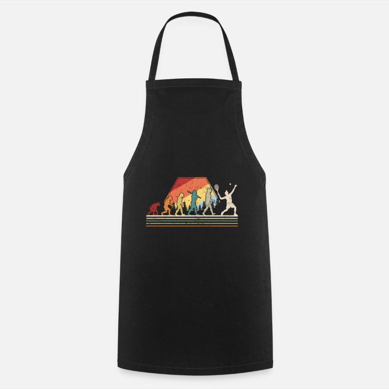 Funny Tennis Evolution Funny Retro Style for Tenni - Cooking Apron - black