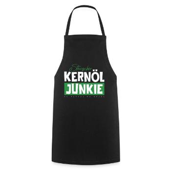 STEIRISCHER KERNÖL JUNKIE KÜRBISKERNÖL STEIERMARK - Kochschürze - Schwarz - Vorne - AI Model Male 185 dark (185cm)
