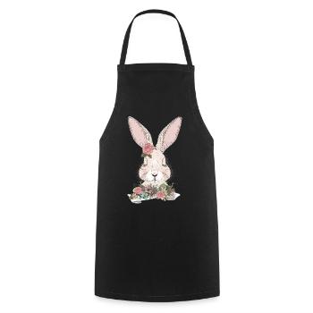 dreaming rabbit with floral ornament - Cooking Apron - black - Front - AI Model Male 185 dark (185cm)