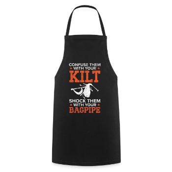 Les confondre avec le kilt Les choquer avec des cornemuses - Tablier de cuisine - noir - Devant - AI Model Male 185 dark (185cm)