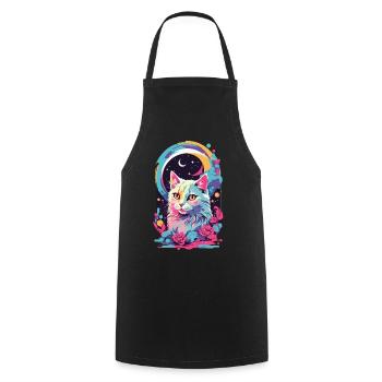 Magische Pastell Goth Katze bei Nacht mit Rosen - Kochschürze - Schwarz - Vorne - AI Model Male 185 dark (185cm)